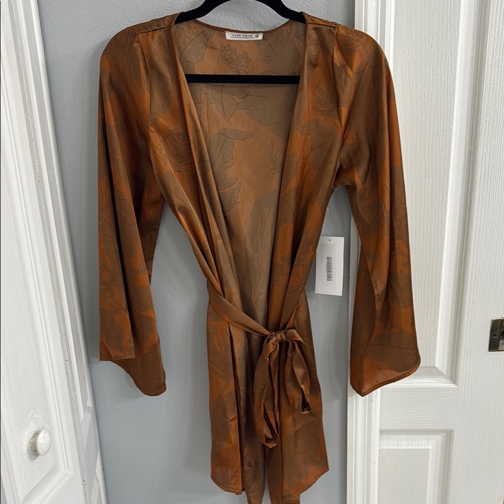 12th Tribe Brown Satin Robe Luxurious Wrap